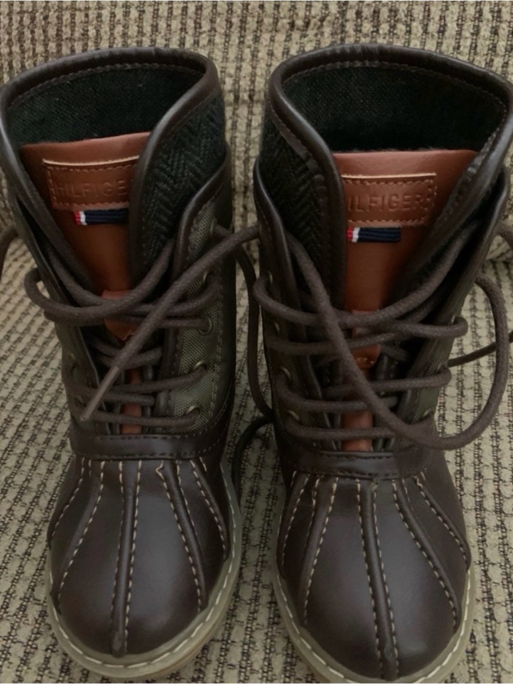 Tommy Hilfiger Dark Brown Quilted Lace-Up Boots